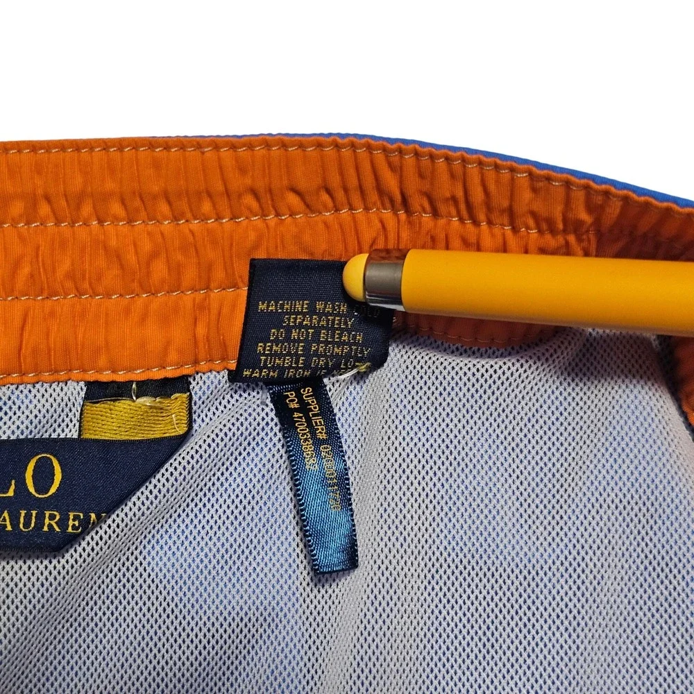 Polo Ralph Lauren Mens Royal Blue Orange Pony Mesh Lined Swim Trunks Large
